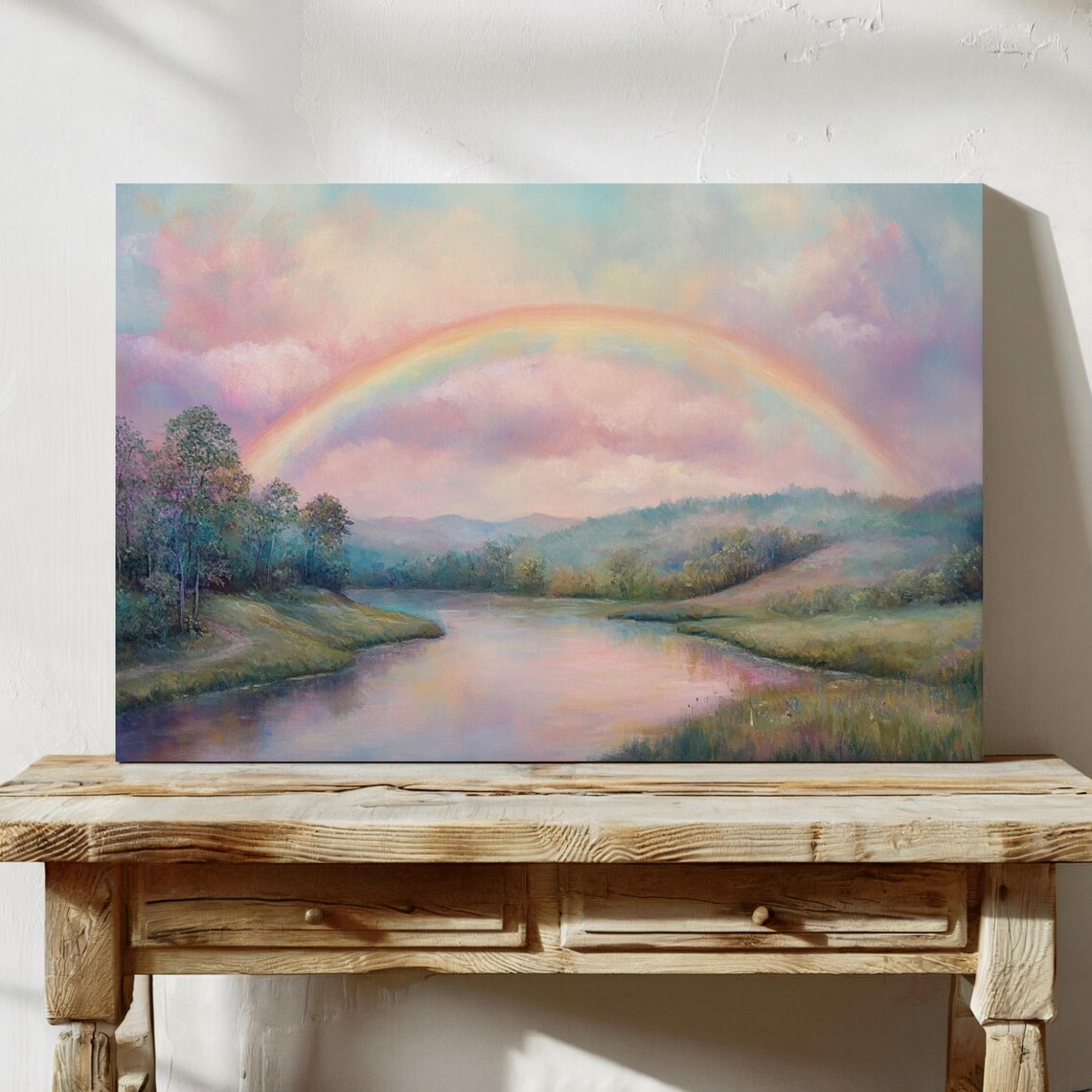 Pastel Rainbow Over Tranquil River Landscape - Image 7