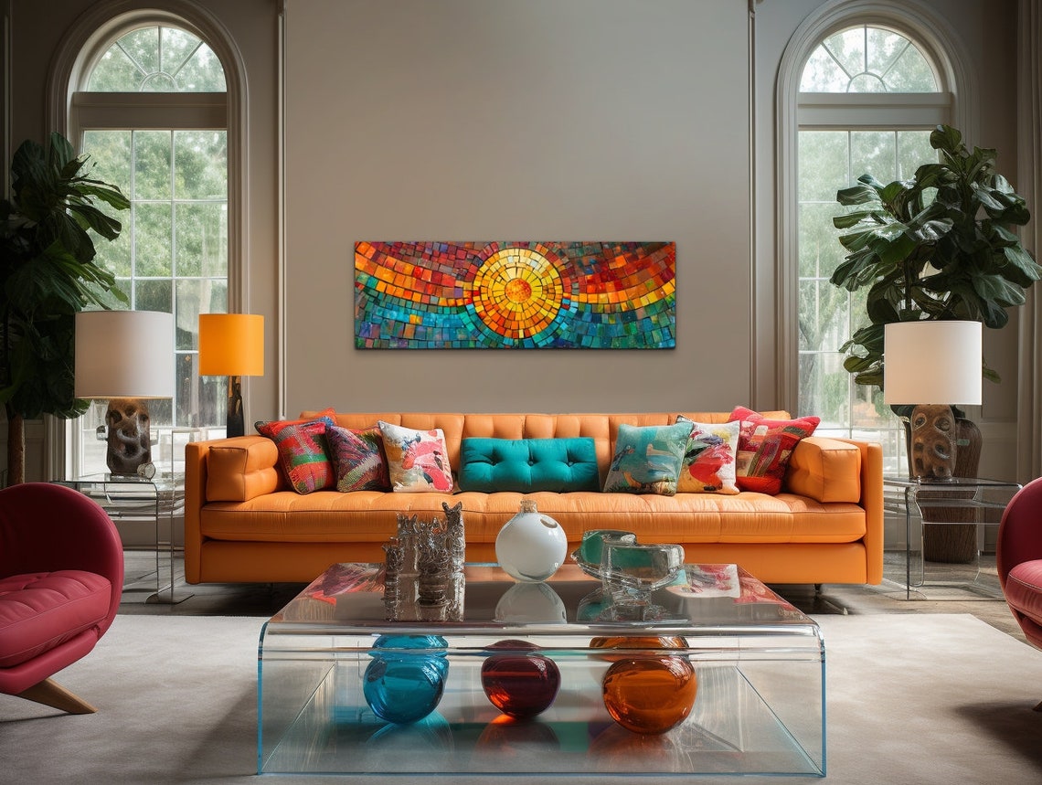 Radiant Mosaic Sun Warm Tiles Circular Sunburst Abstract Art Poster - Image 7