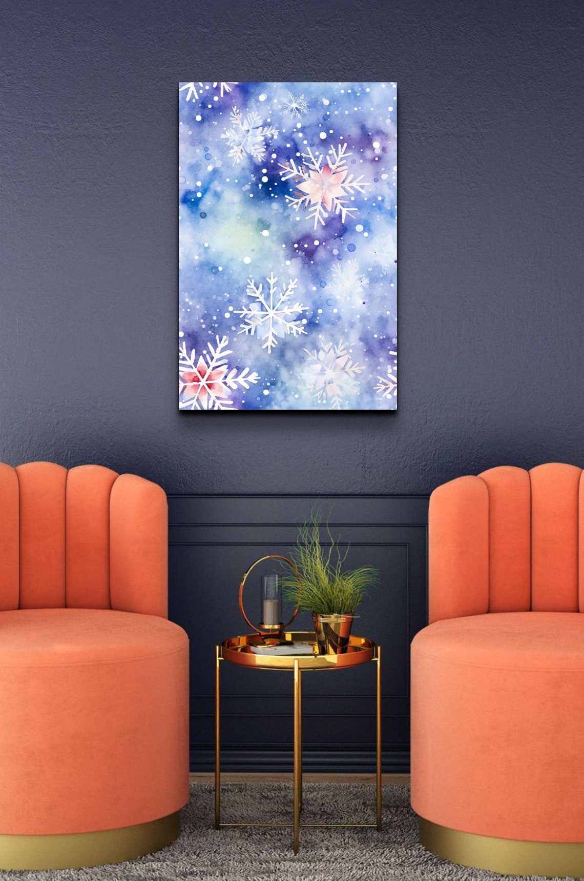 Watercolor Snowflakes On Blue Winter Wonderland Artwork Poster - Image 7