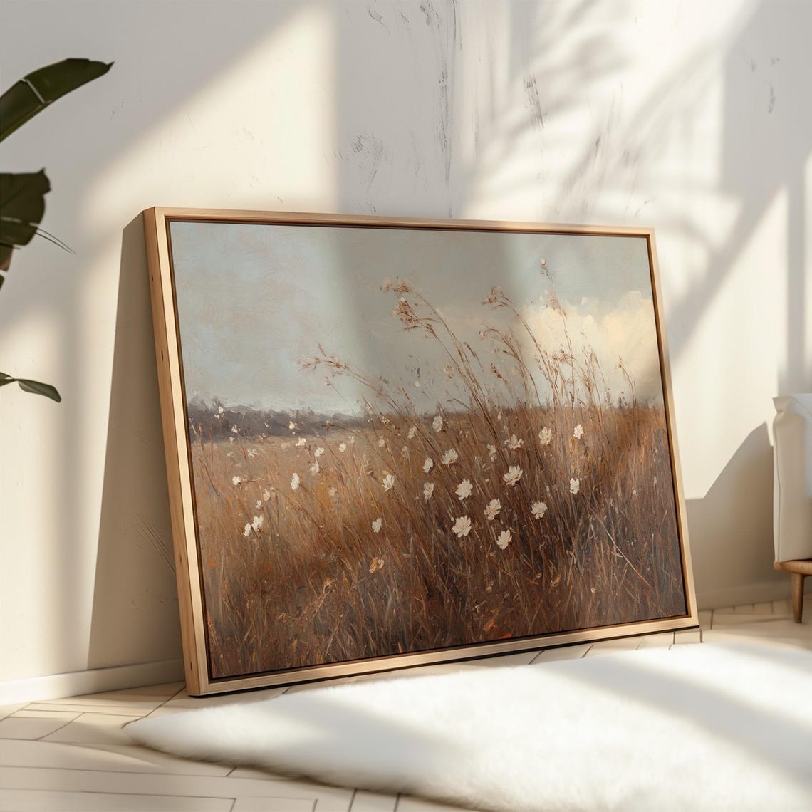 Golden Wildflower Meadow Tall Grass Breeze Rustic Decor Poster