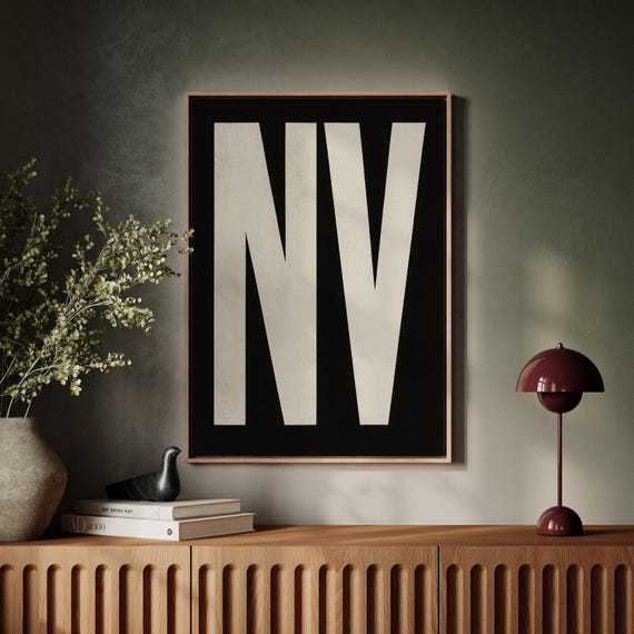 Nv Typography Wall Art Nevada Letters In Bold Black And White Modern Minimalist State Poster For Home Or Office Decor