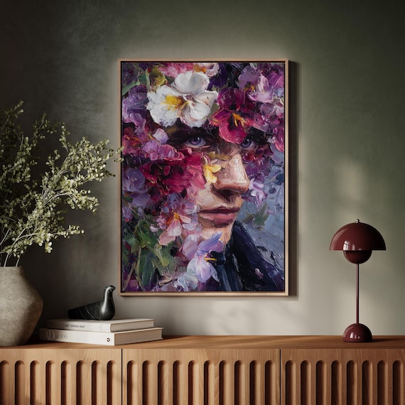 Woman Face Hidden In Purple Flowers Impasto Oil Painting Poster
