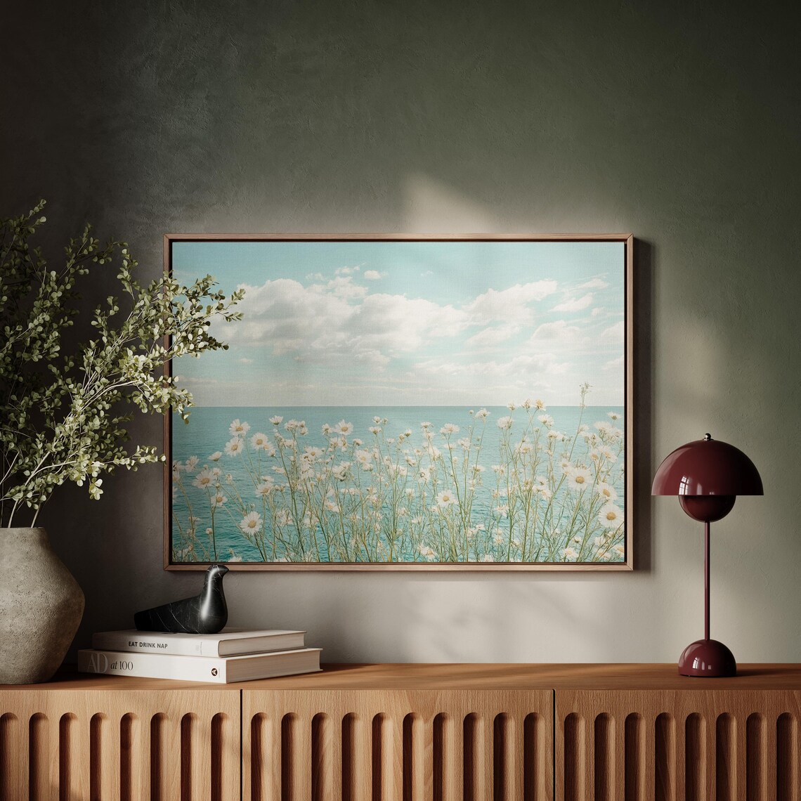Serene Daisy Coastline Art, Minimalist Nature Decor - Image 5