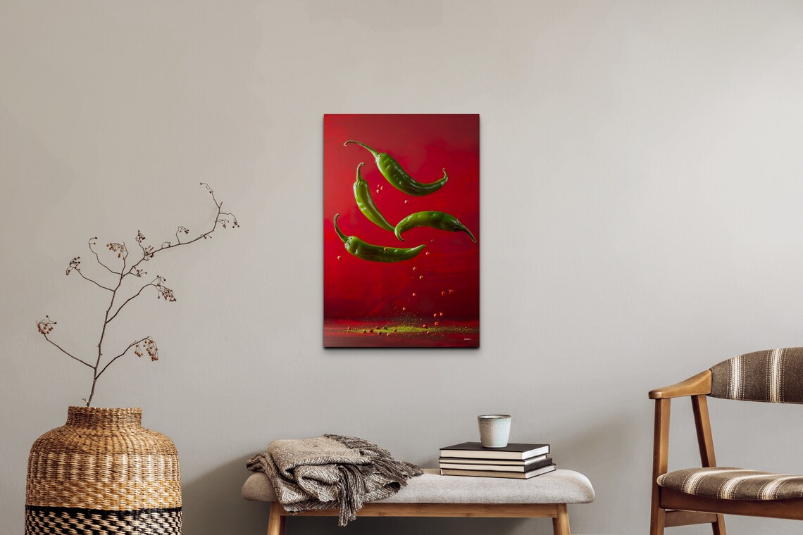 Red And Green Chili Peppers Kitchen Food Art - Image 3