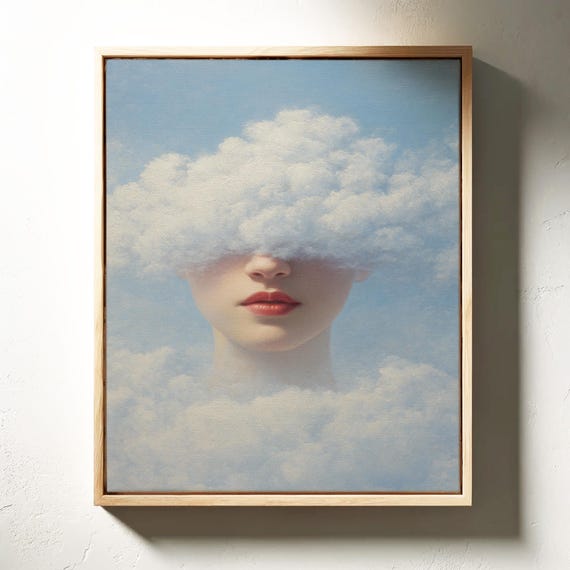 Surreal Portrait Of Woman Blended With Clouds