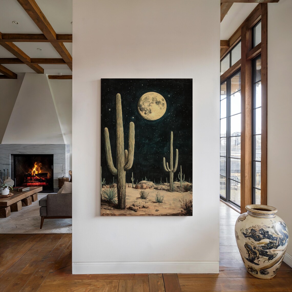 Desert Moonlight Cactus Landscape, Wall Art Print - Image 4