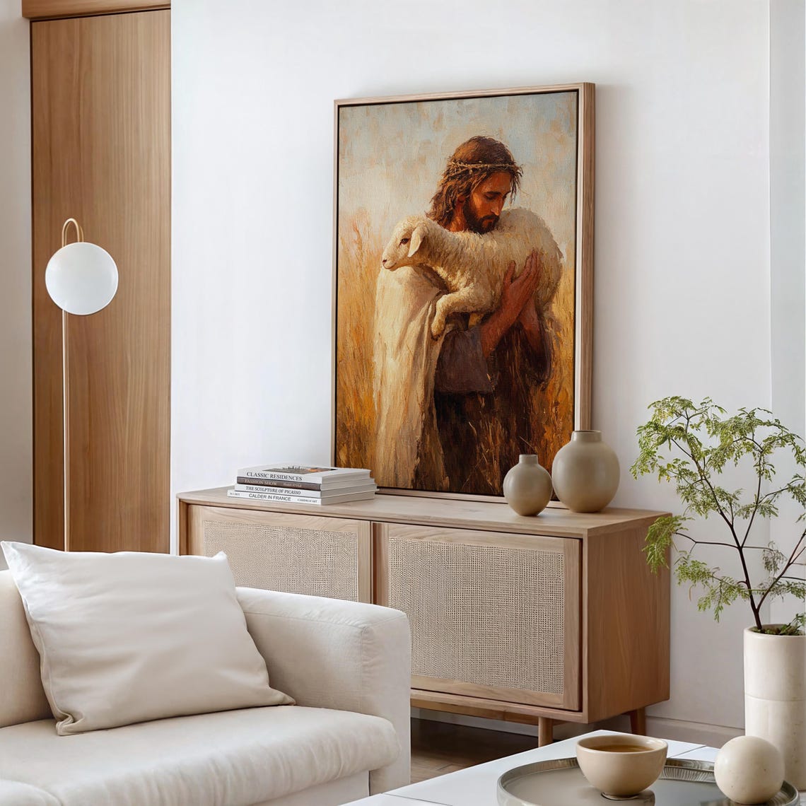 Jesus Crown Of Thorns Cradling Lamb Golden Wheat Field Poster - Image 5