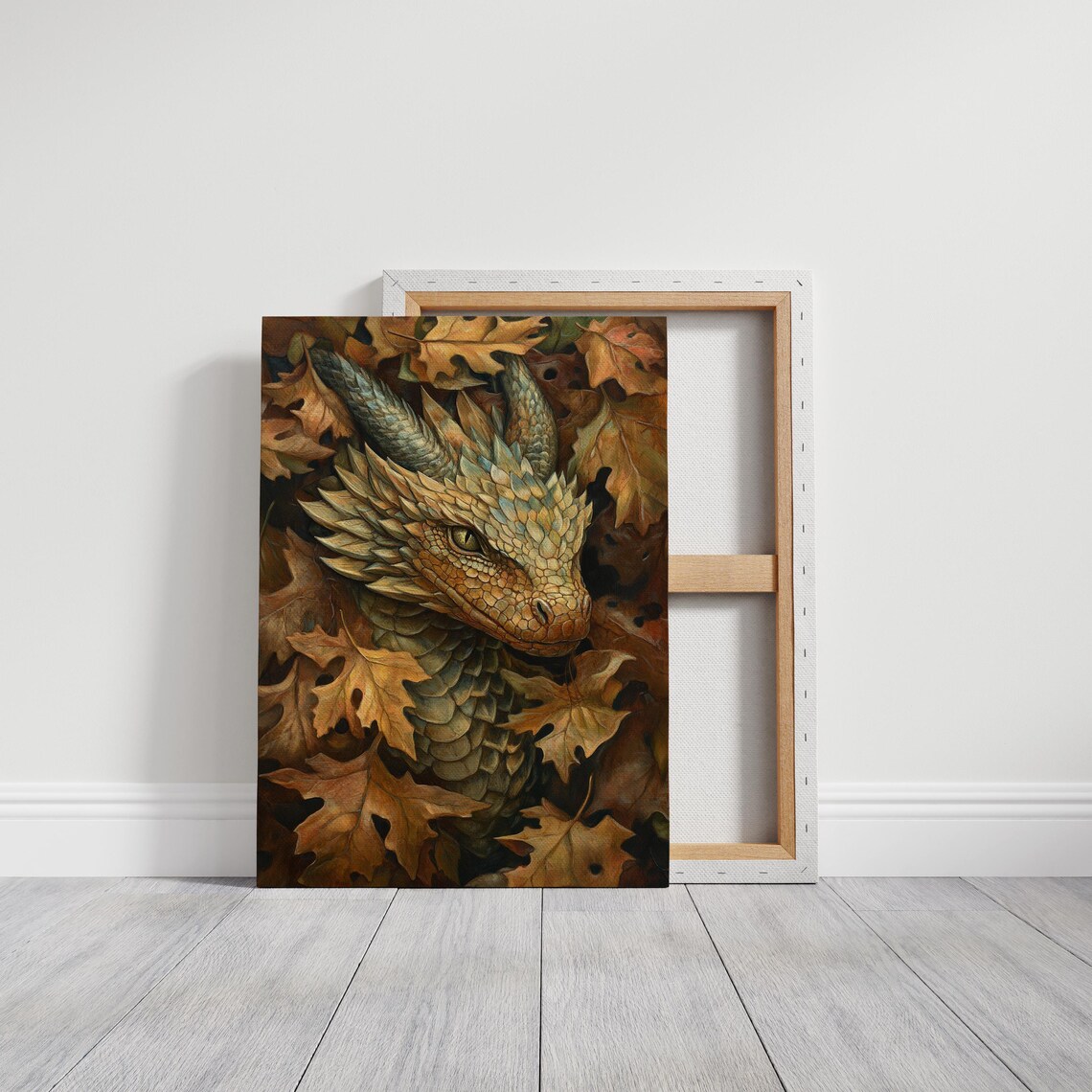 Golden Dragon Among Autumn Leaves Fantasy Art Painting Poster - Image 7