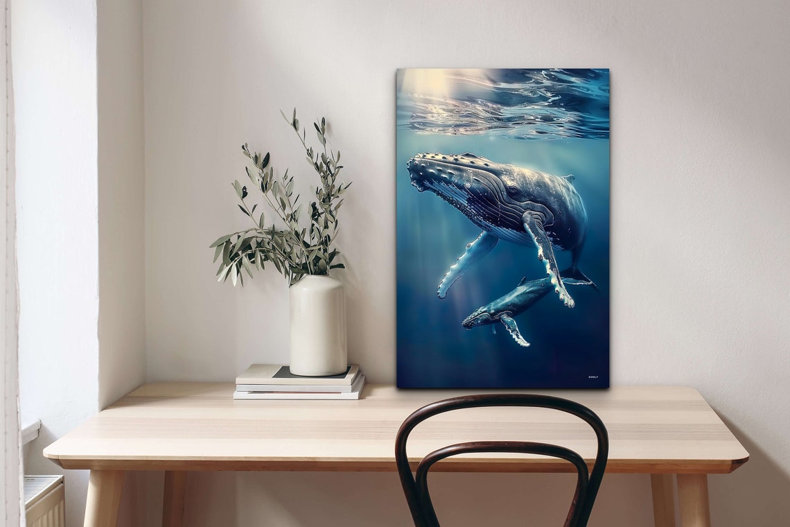 Humpback Whales Swimming Sunlit Underwater Seascape Scene Poster - Image 6