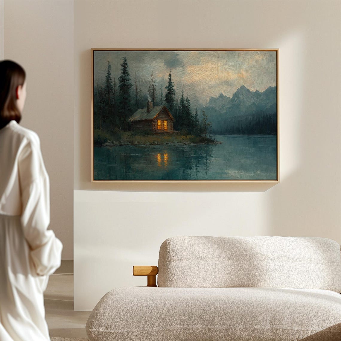Rustic Cabin By A Tranquil Lake Peaceful Mountain Forest Landscape Wall Art For Cozy Home Decor - Image 7