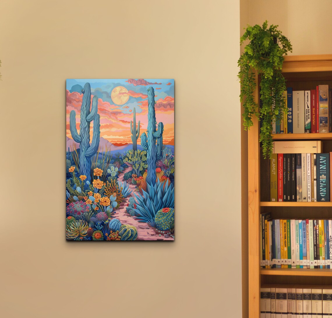 Moonlit Saguaro Cactus Garden Night Desert Moonlight Art Poster - Image 4
