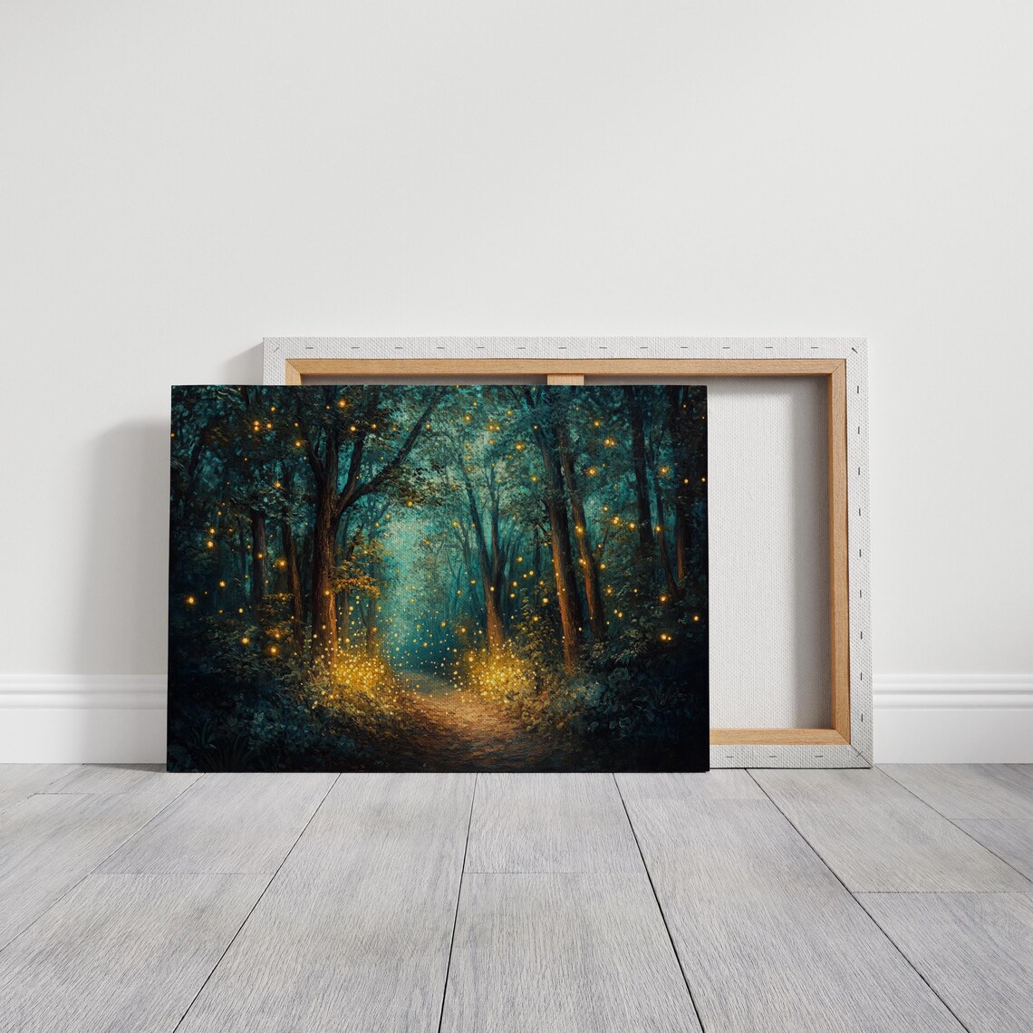Magical Firefly Forest Path, Woodland Night Scene Wall Art Print - Image 3