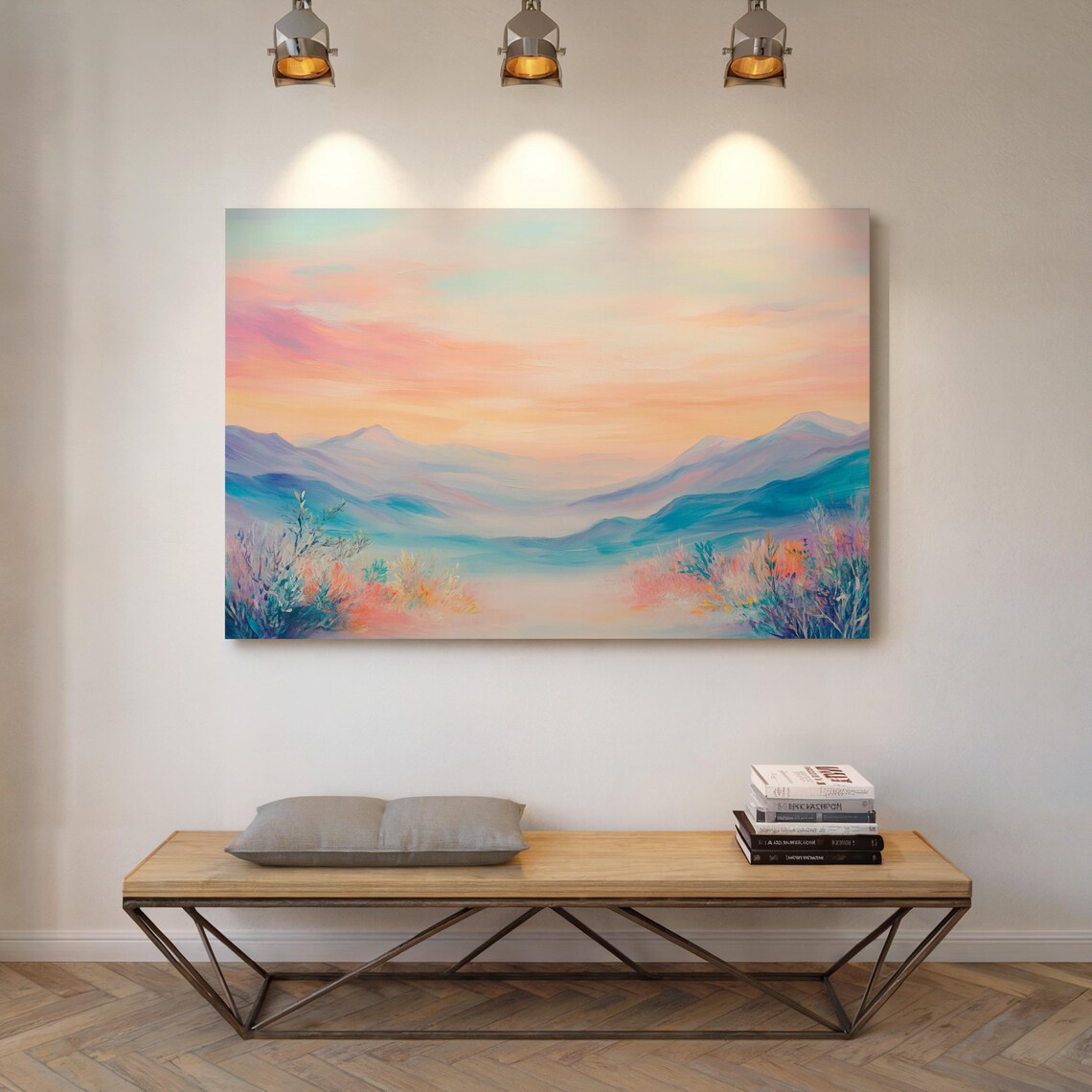 Serene Mountain Sunrise Pastel Landscape Art For Calm Decor Tranquil Nature Scene With Soft Colors - Image 5