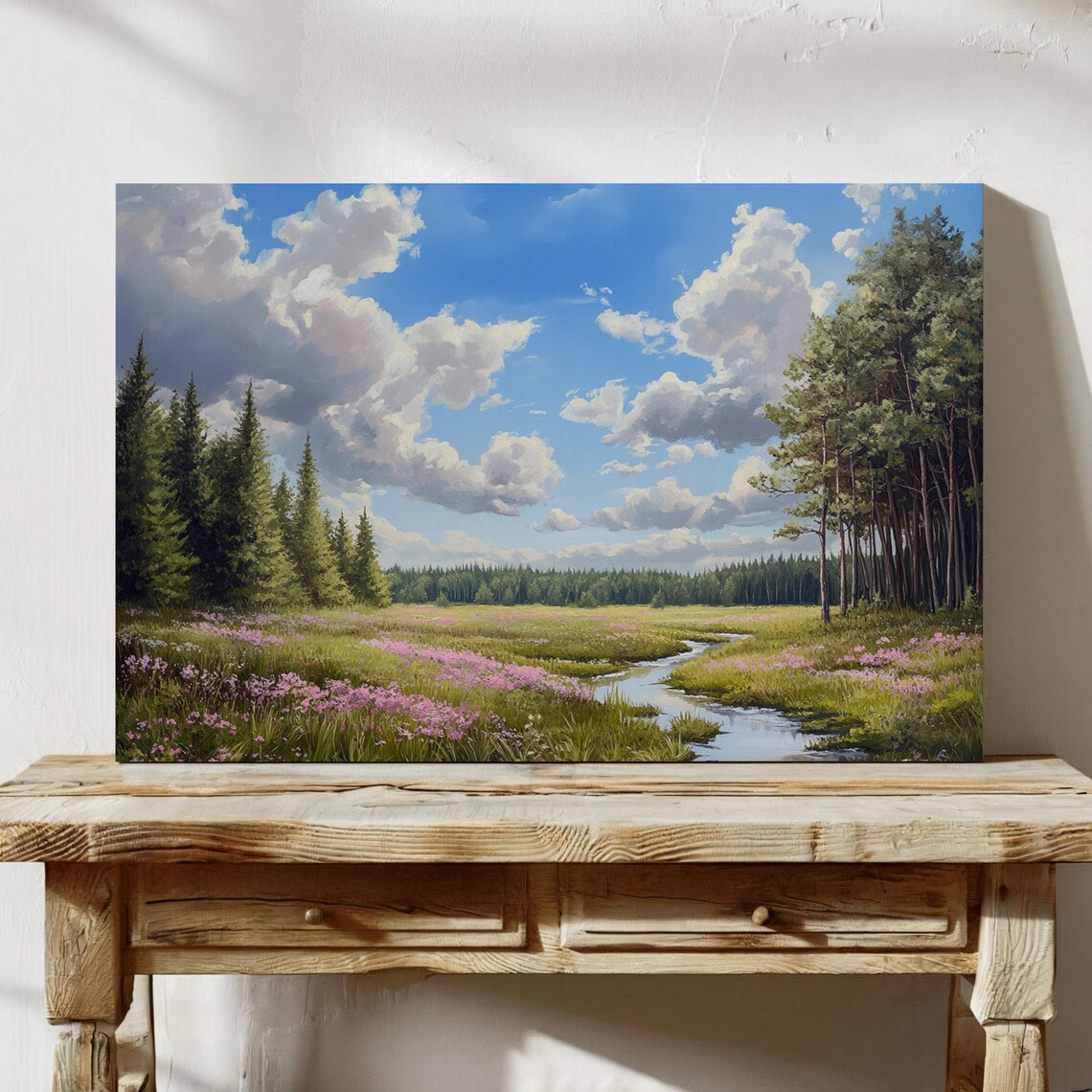 Sunny Forest Meadow Stream, Peaceful Nature Landscape