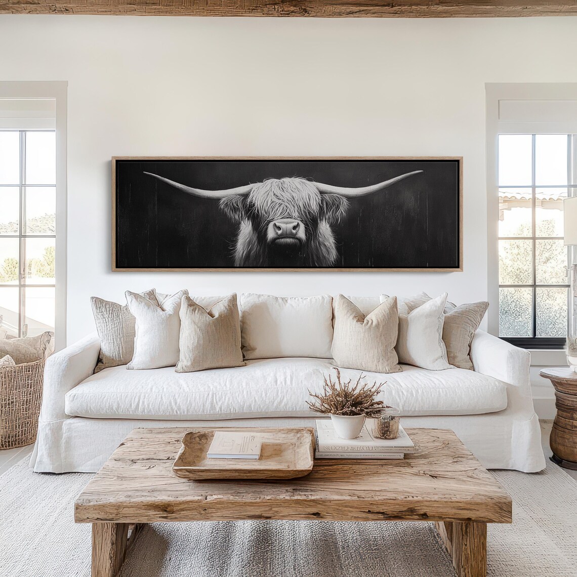 Highland Cow Black and White, Minimalist Farmhouse Art Print - Image 2