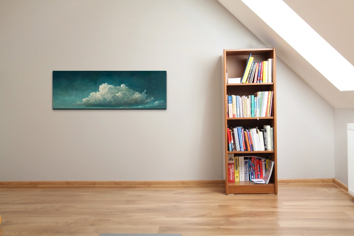 Towering White Cloud Bank Under Dark Teal Storm Sky Panoramic Poster - Image 4