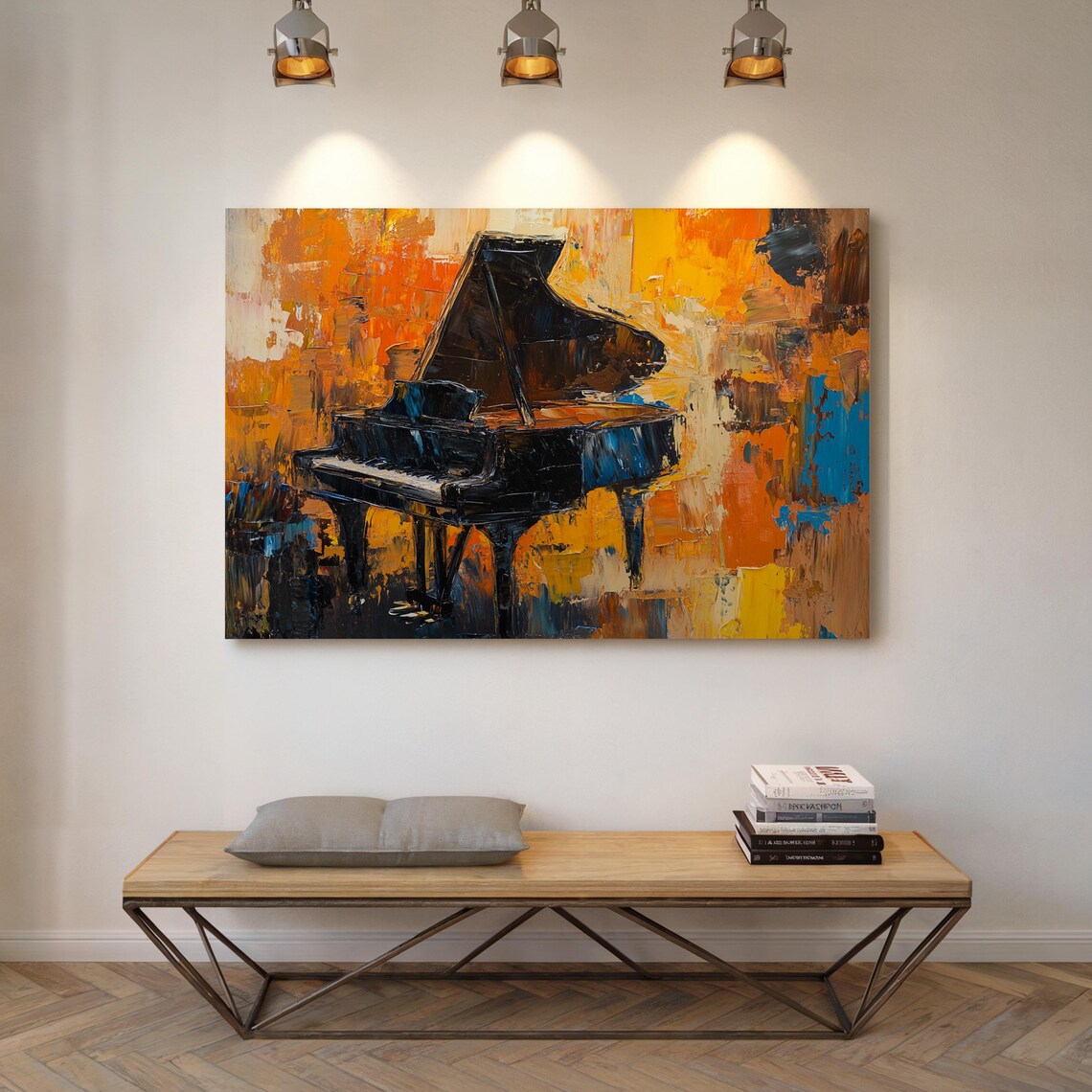Grand Piano Bold Orange Impasto Brushwork Music Studio Poster - Image 5