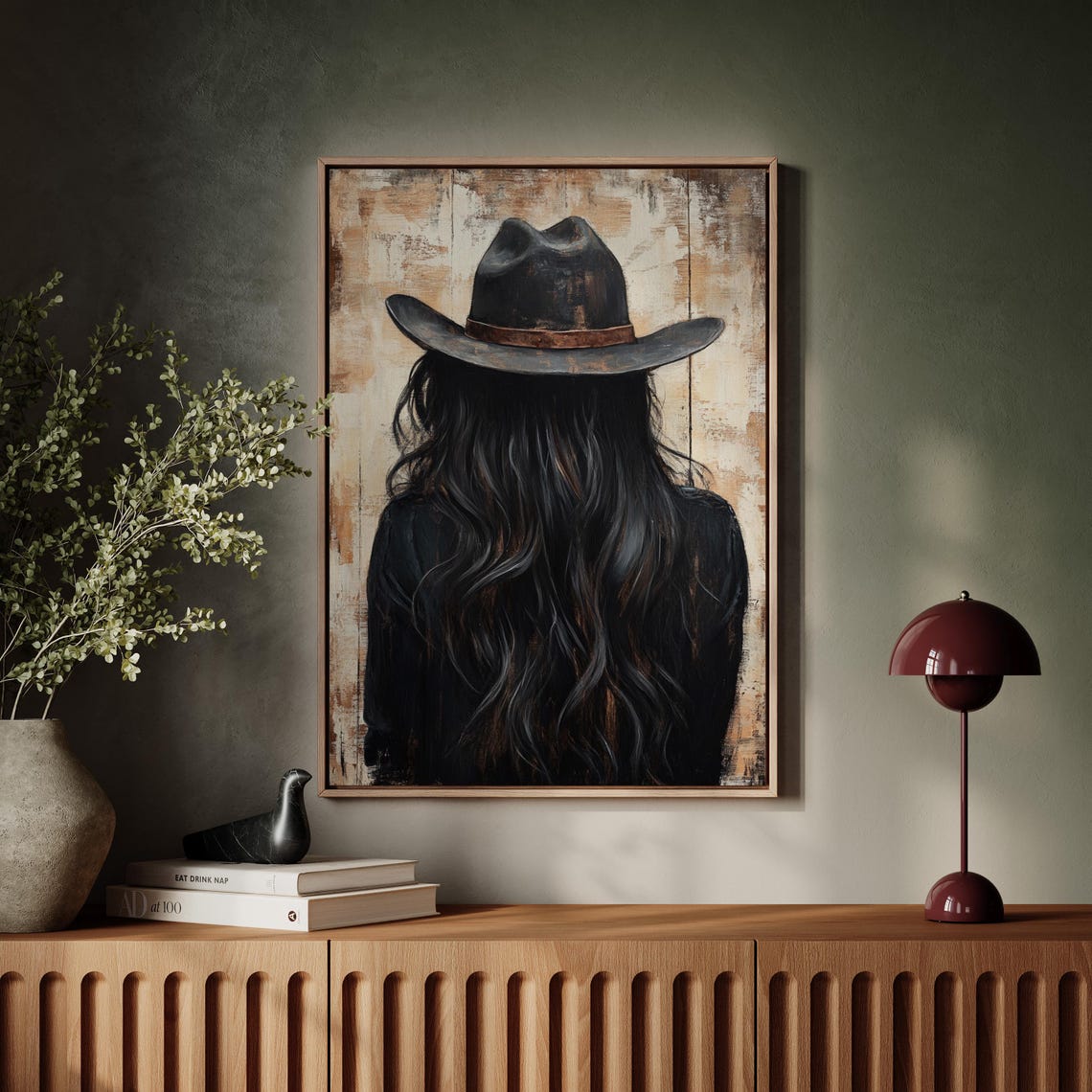 Mysterious Cowgirl Art Western Rustic Wall Decor Vintage Black Hat And Long Hair Poster - Image 5