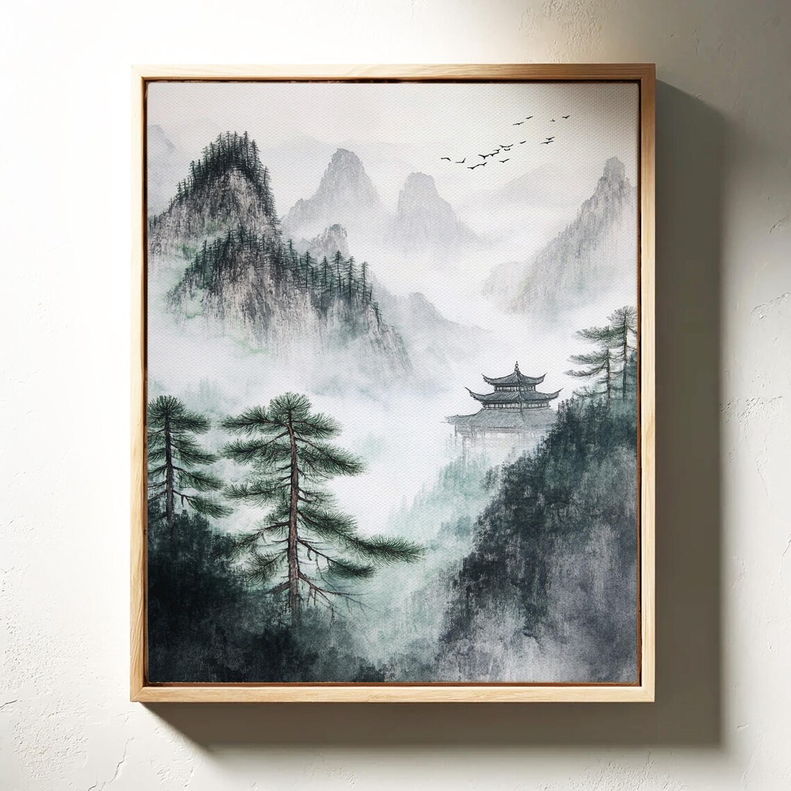 Misty Mountain Pagoda, Japanese Ink Wash Landscape - Image 4