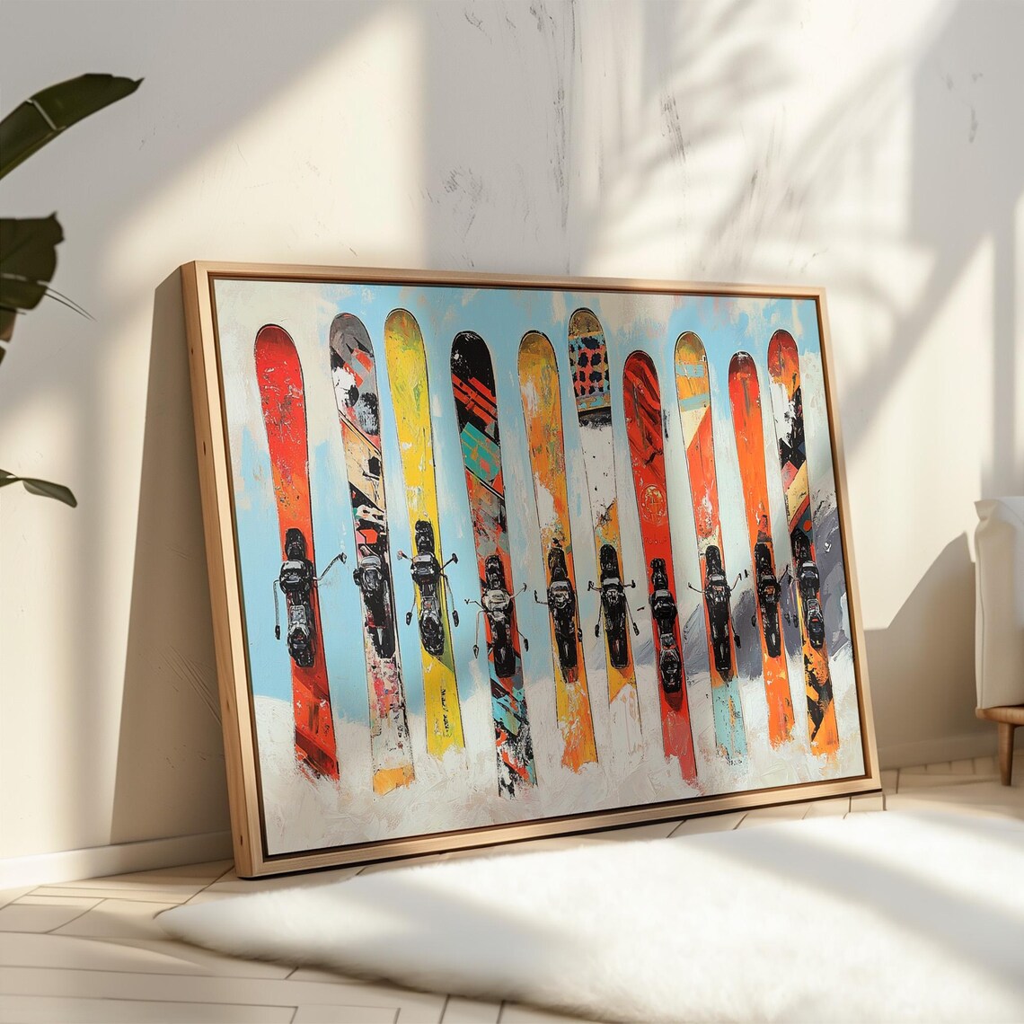 Colorful Skis In Snow Modern Winter Art Print