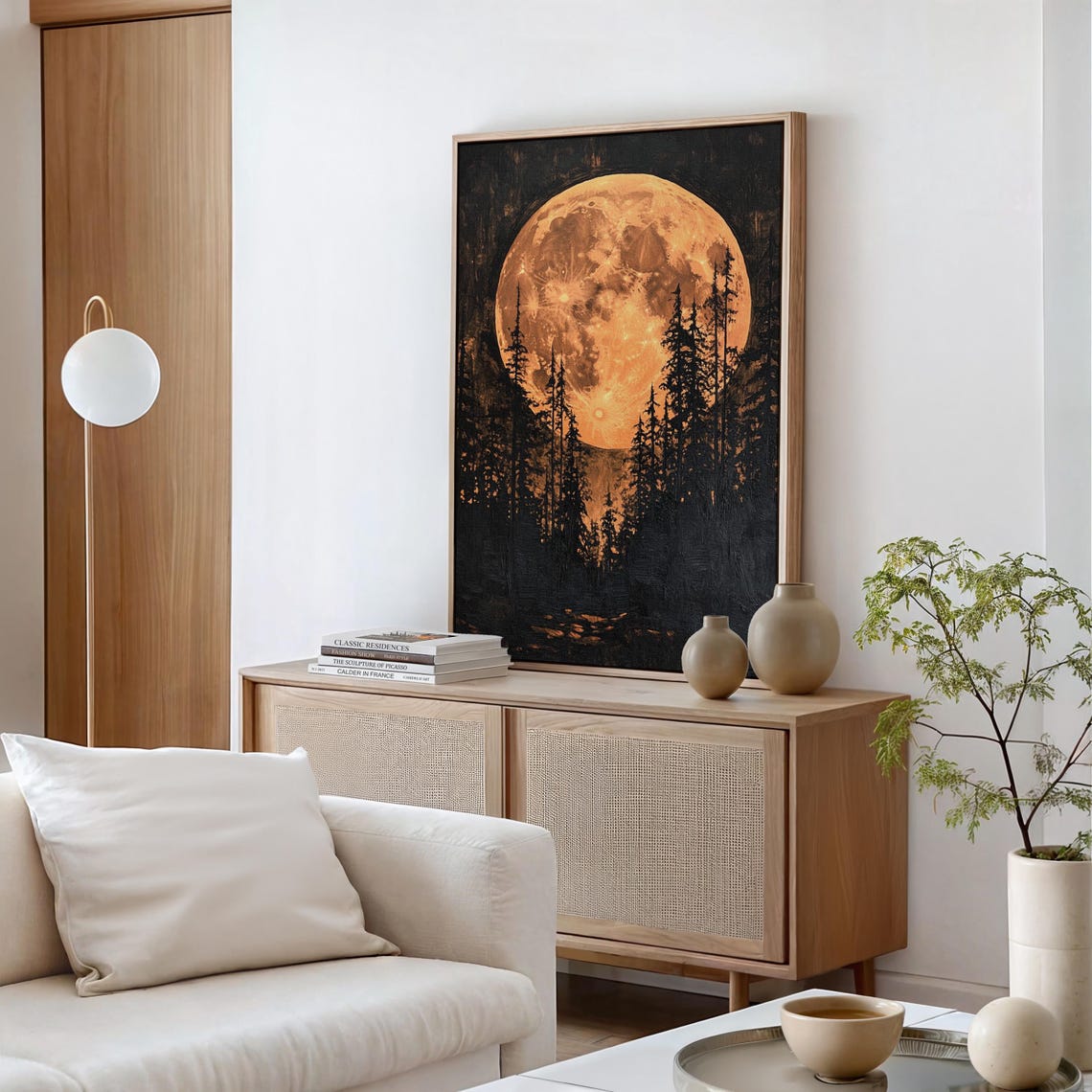 Orange Full Moon Over Forest Mystical Night Trees Enchanting Poster - Image 6