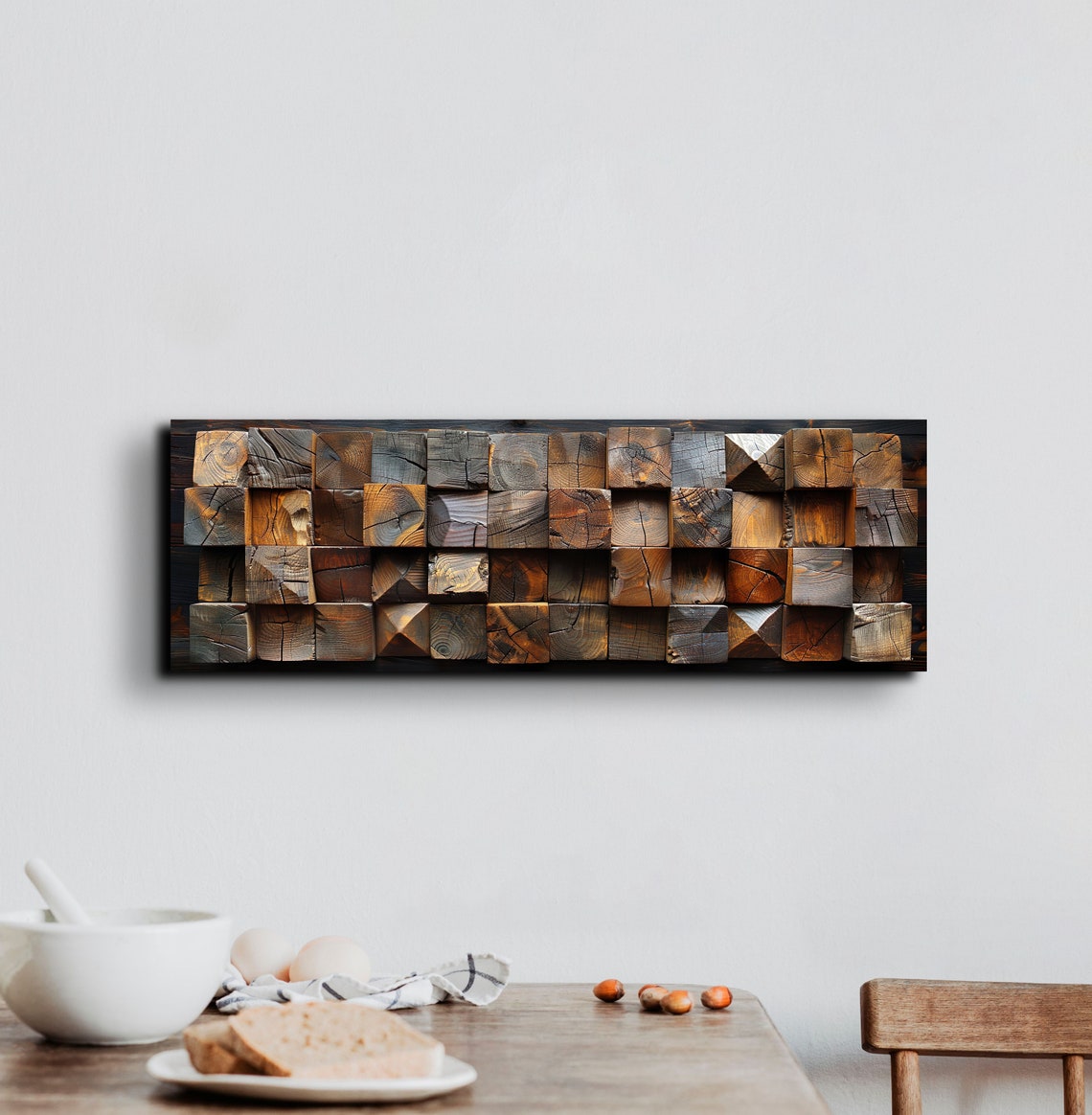 Rustic Wooden Block Cubes Textured 3D Panoramic Decor Poster - Image 4