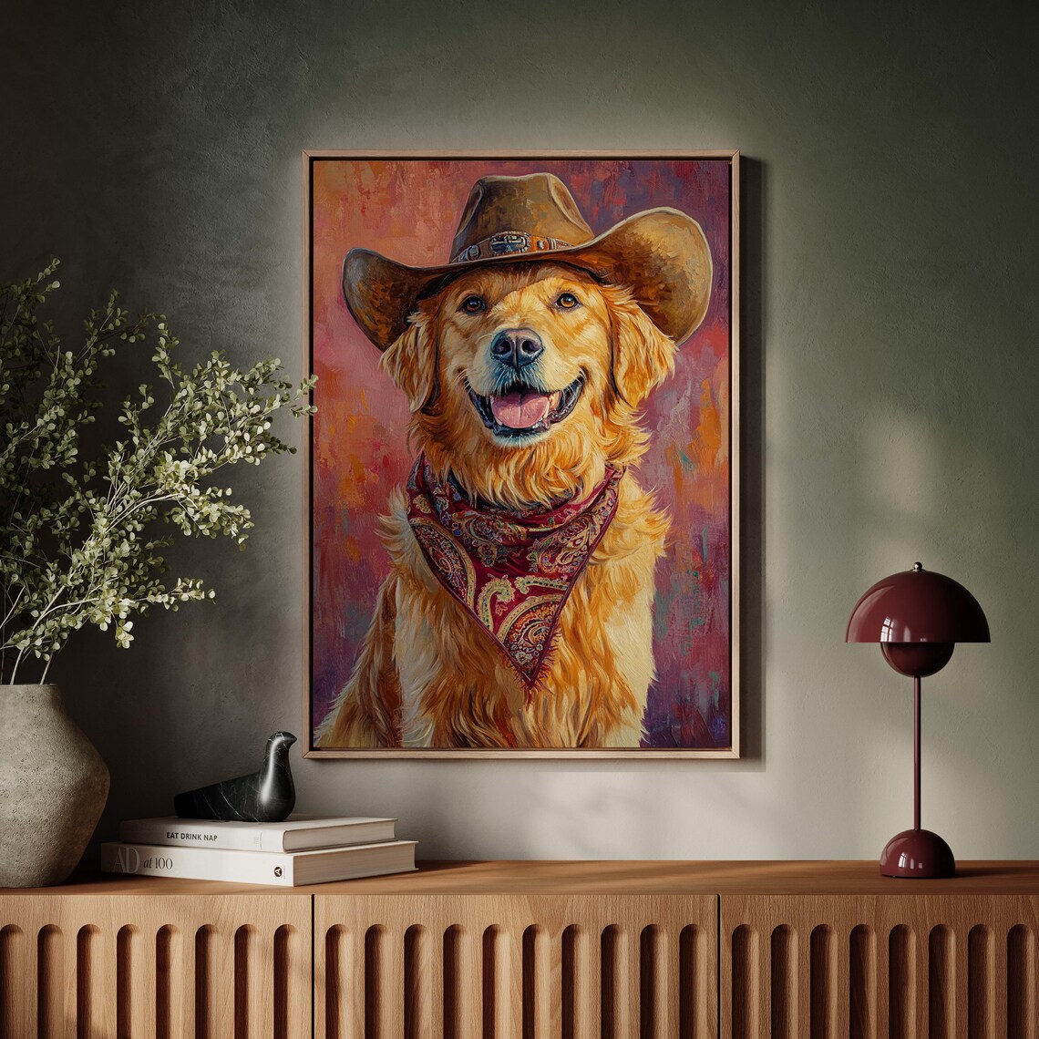 Smiling Golden Retriever Cowboy Hat Western Ranch Dog Poster - Image 5