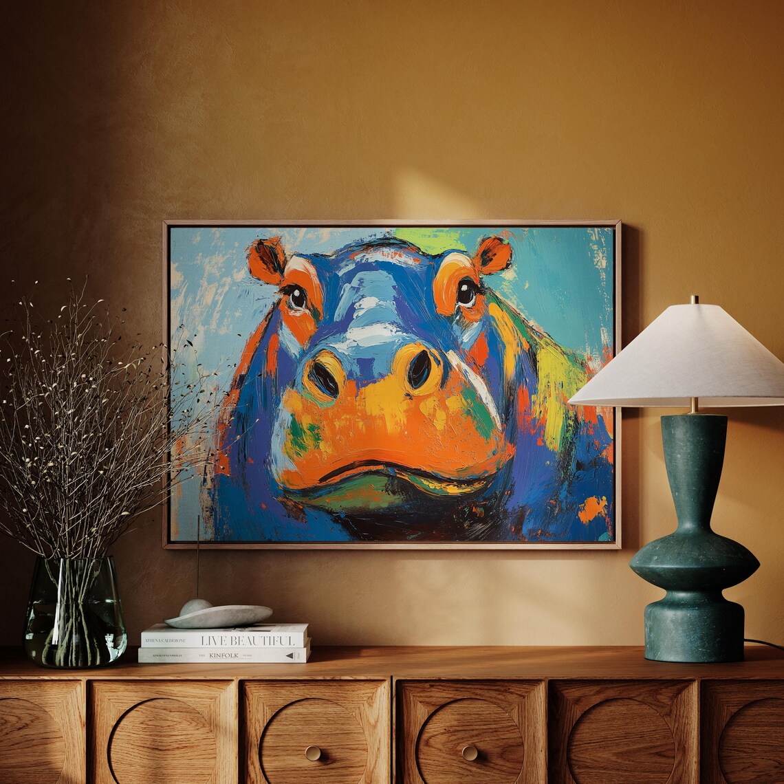 Vibrant Abstract Hippo Portrait Art Print - Image 3