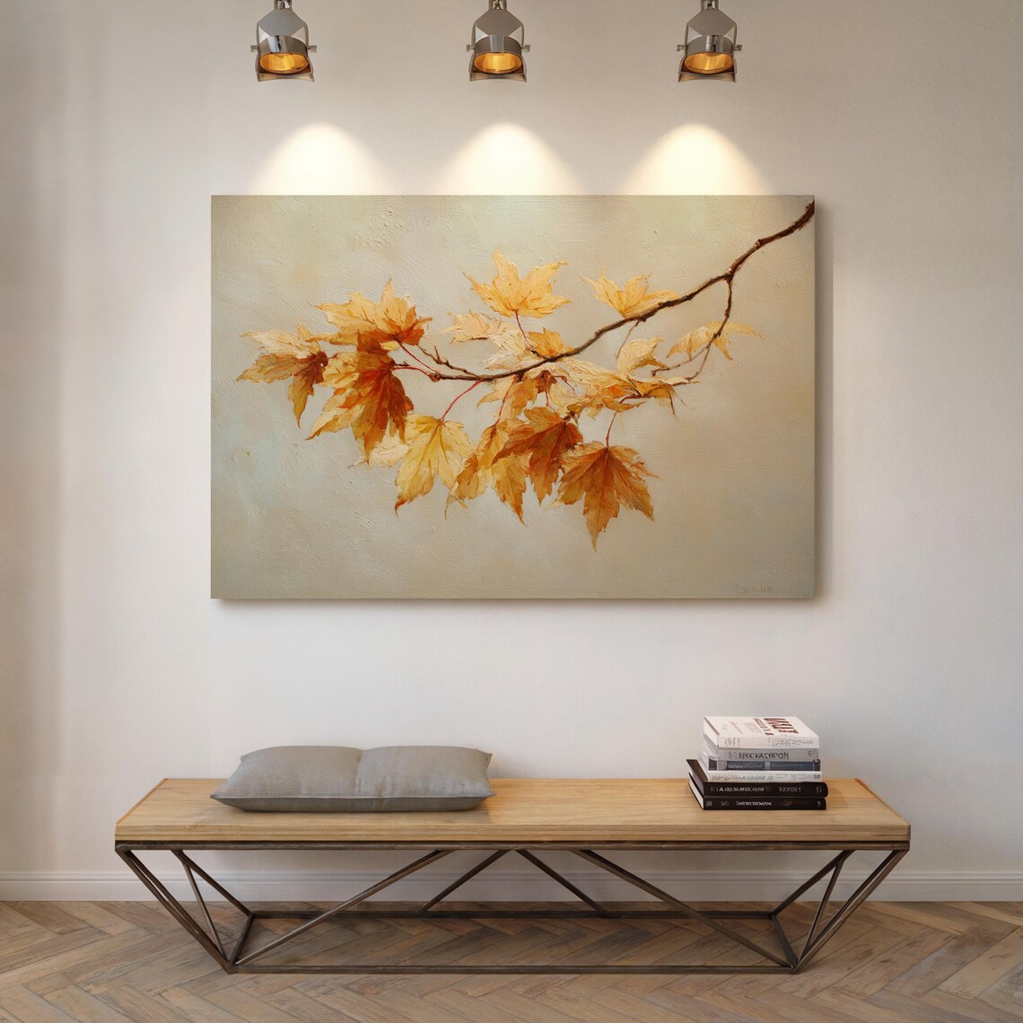 Golden Autumn Leaves Minimalist Botanical Art Print