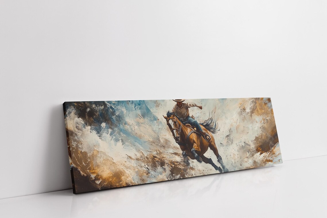 Charging Cowboy On Horse Wild West Rider Dust Panoramic Western Poster - Image 3