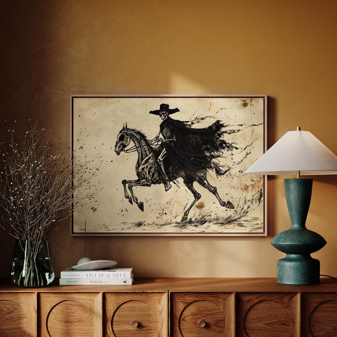 Skeleton Cowboy On Skeletal Horse Black Ink Dark Western Gothic Poster - Image 6