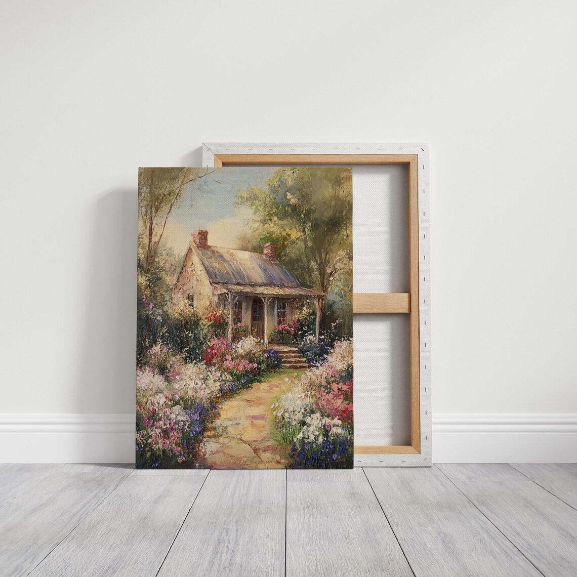 Cozy Cottage With Stone Path And Blooming Flower Beds Garden Poster - Image 3