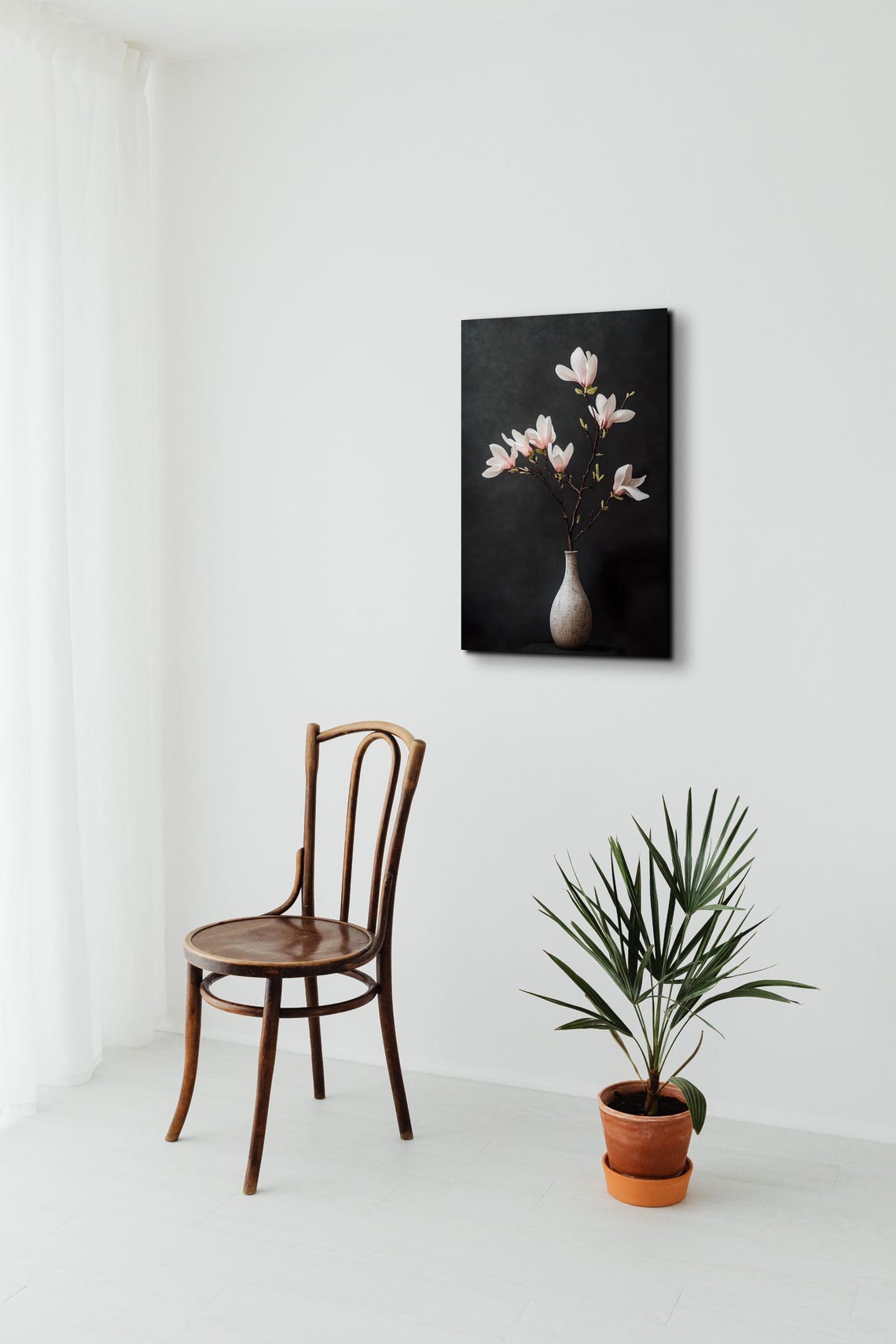 White Magnolia Blossom Vase Dark Background Botanical Poster - Image 3
