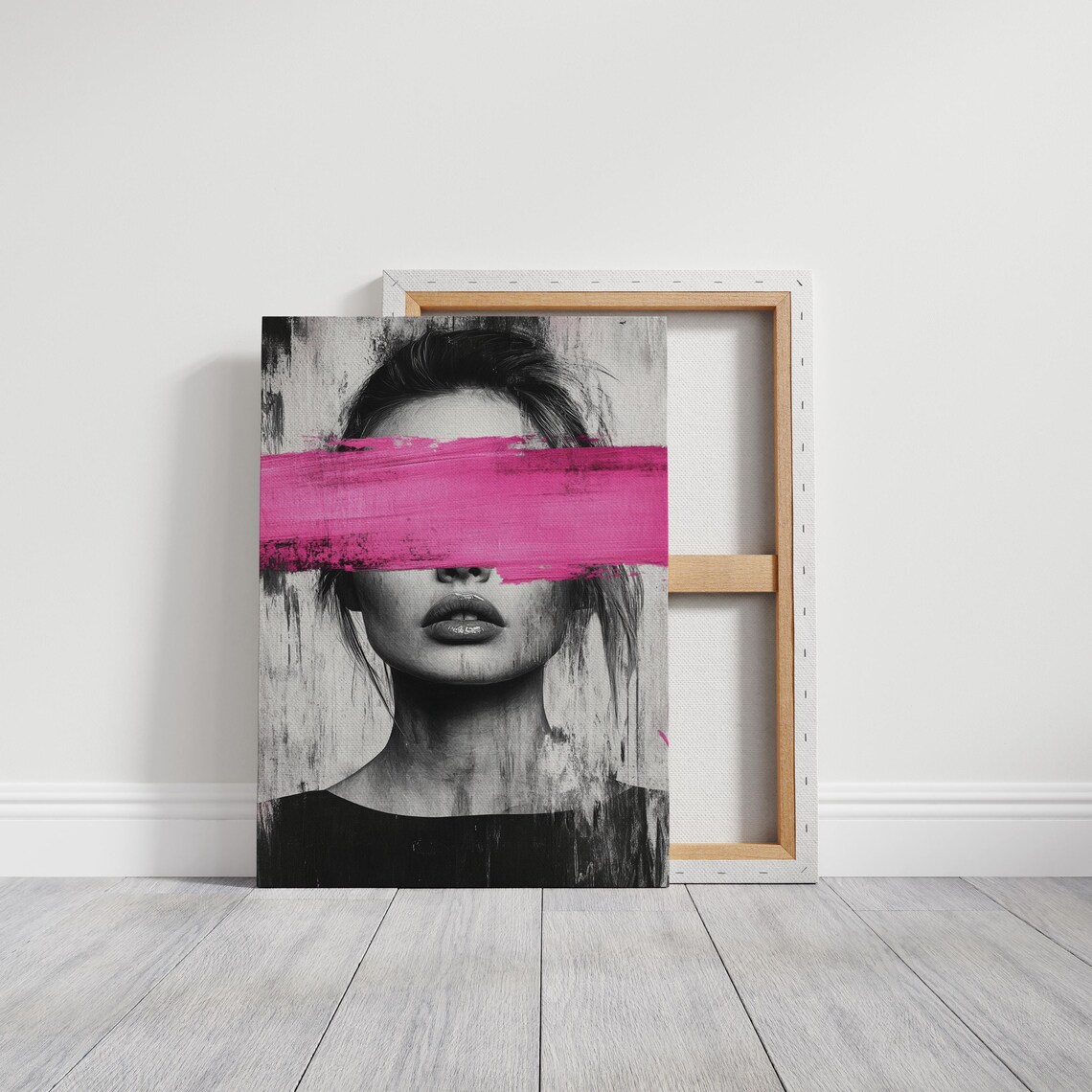 Abstract Woman Portrait With Bold Pink Brushstroke Modern Art Poster - Image 3