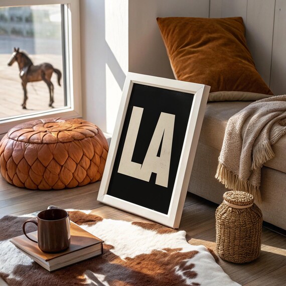 Minimalist LA Letters Typography Black Cream Modern Decor Poster