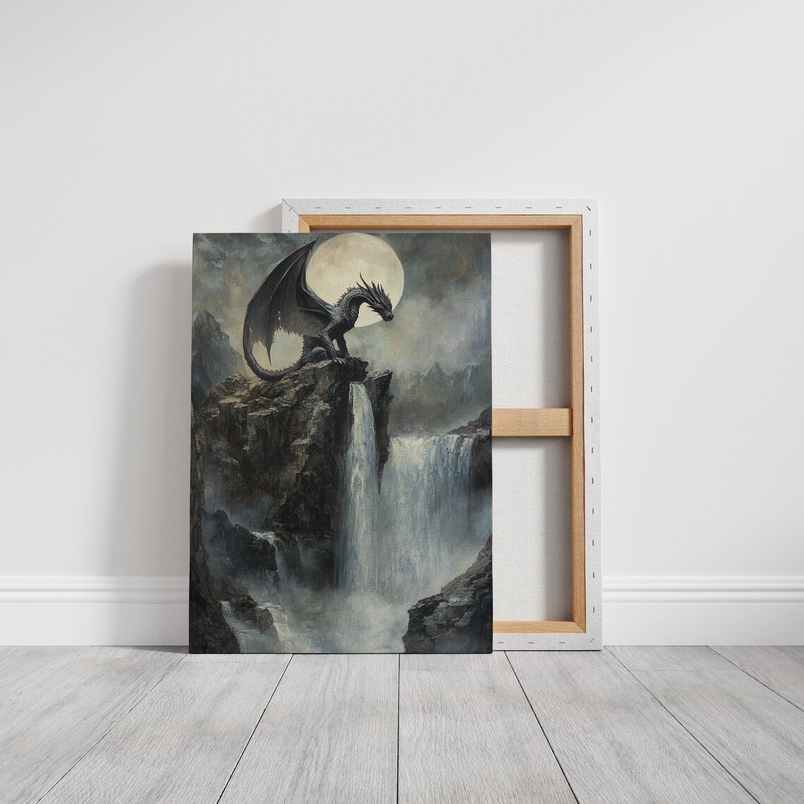 Majestic Dragon on Waterfall Cliff, Fantasy Art Print - Image 3