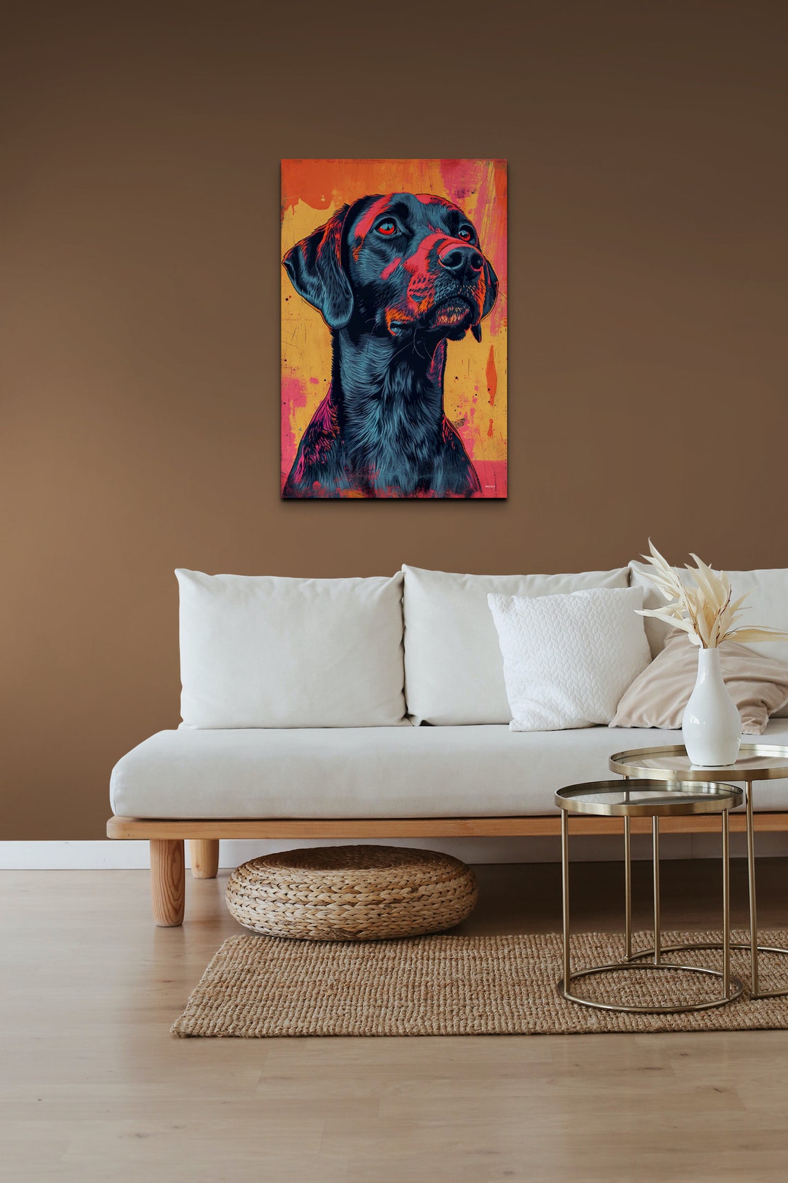 Black Labrador Retriever Portrait on a Fiery Orange Background Poster - Image 7
