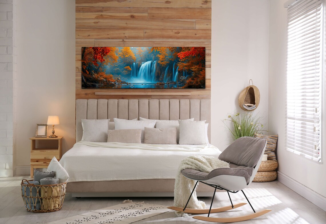 Waterfall in an Autumn Forest with Fiery Red and Gold Foliage Poster - Image 4