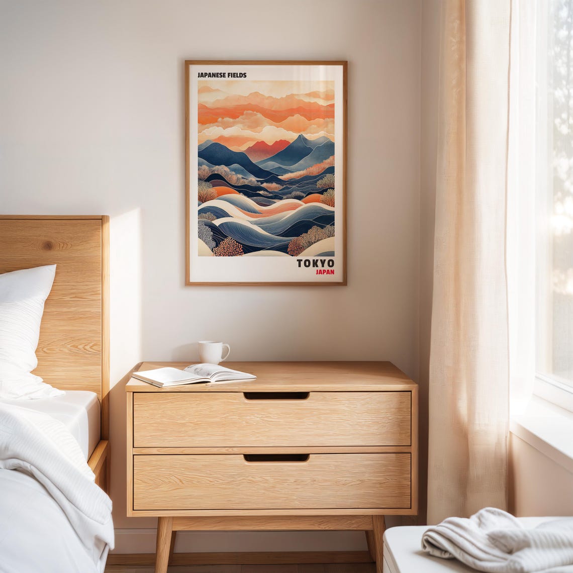 Japanese Fields Tokyo Japan Retro Layered Mountain Travel Poster - Image 3