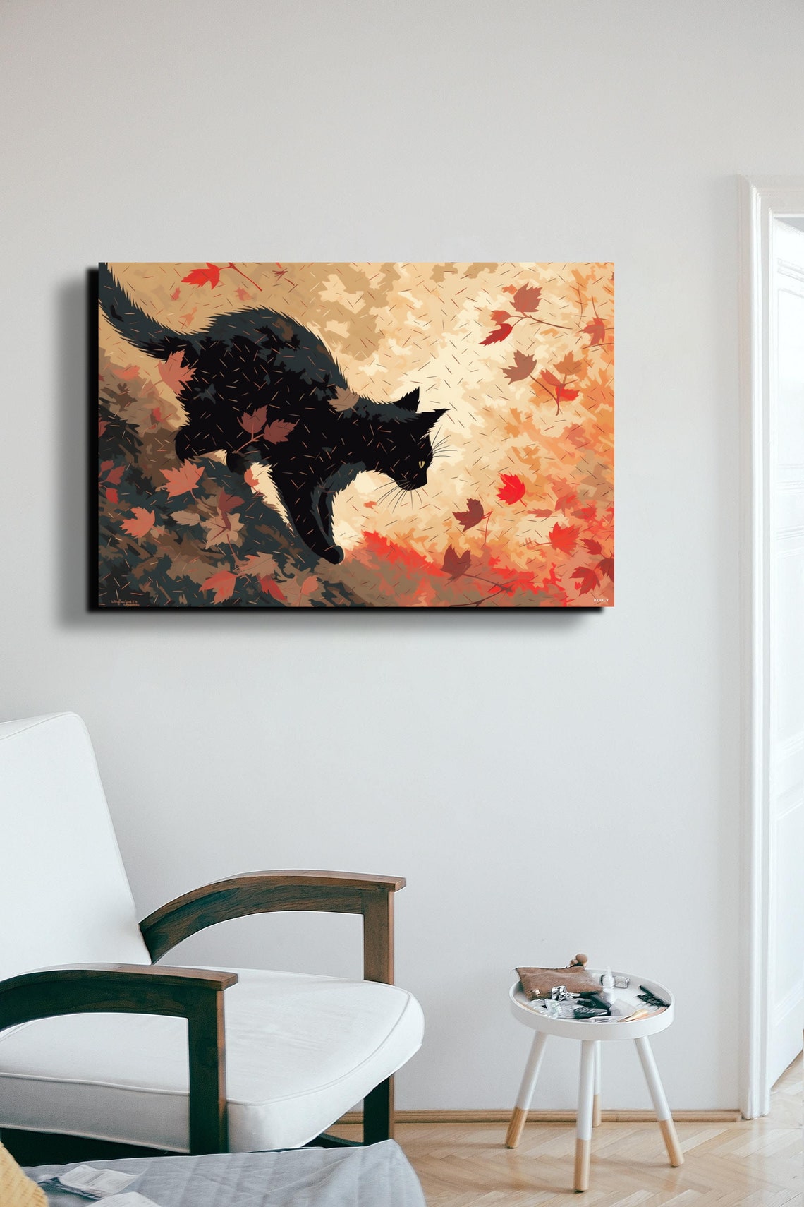 Black Cat Autumn Leaves Falling Illustration Fall Art Poster - Image 7