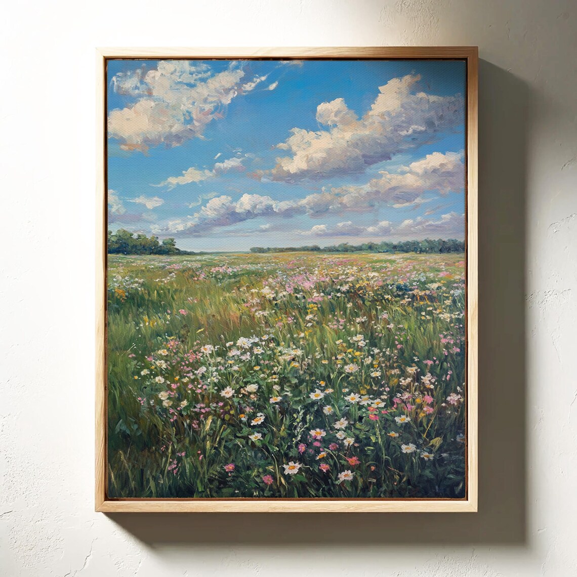 Summer Wildflower Field With Billowing Clouds Blue Sky Scenic Poster - Image 4