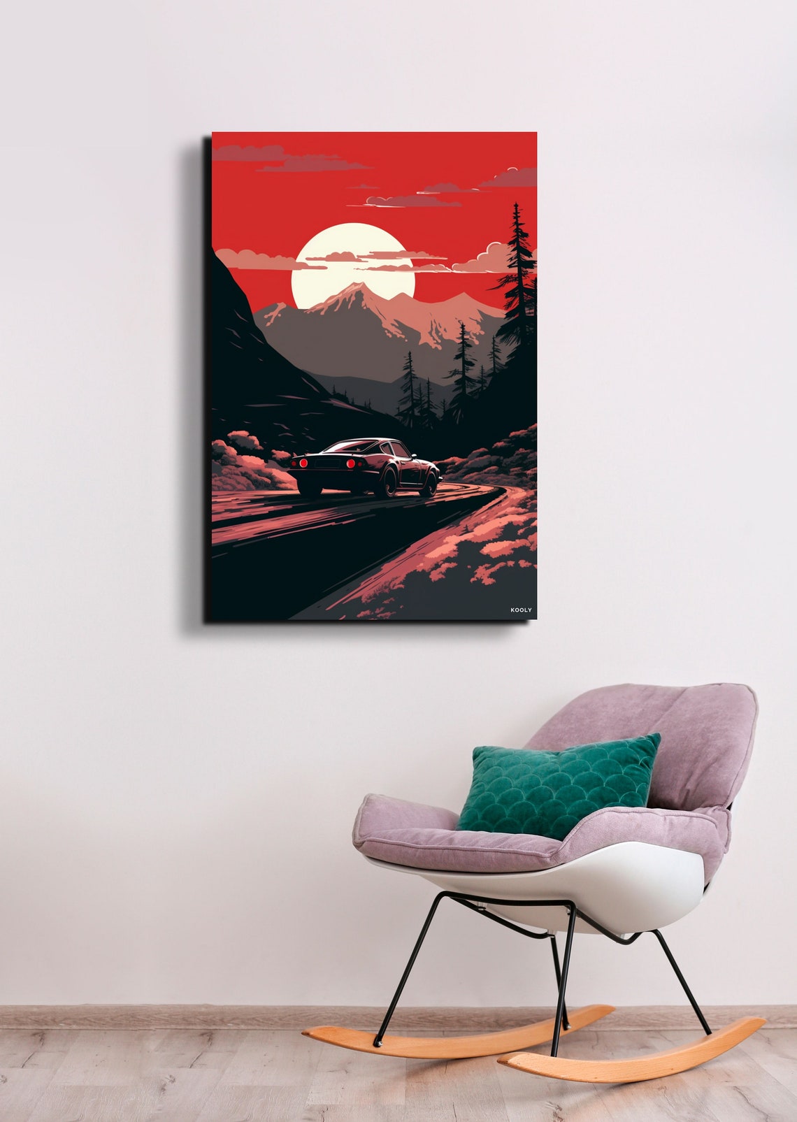Vintage Sports Car Red Sunset Mountain Drive Retro Art Poster - Image 5