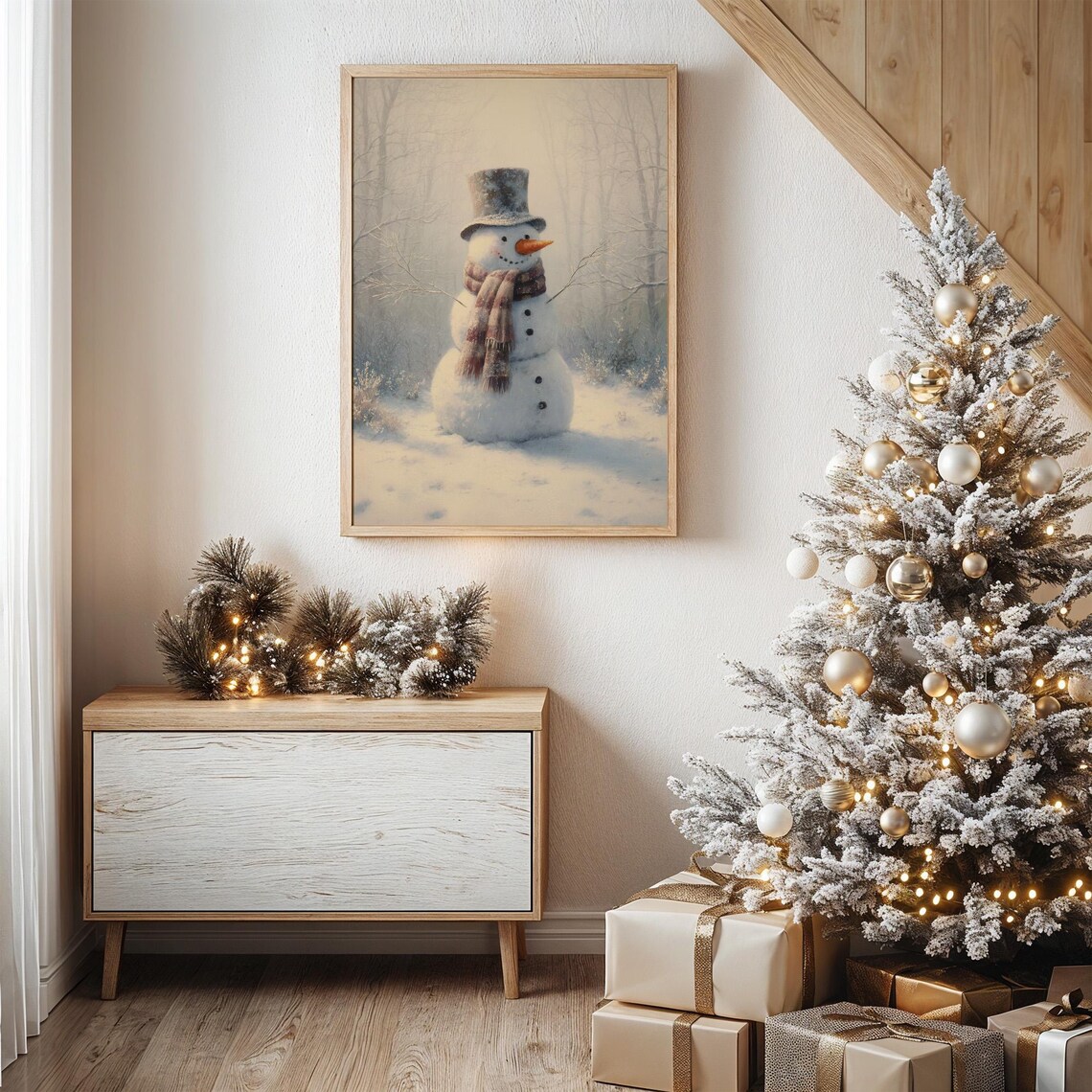 Cheerful Snowman in Winter Wonderland Art Print