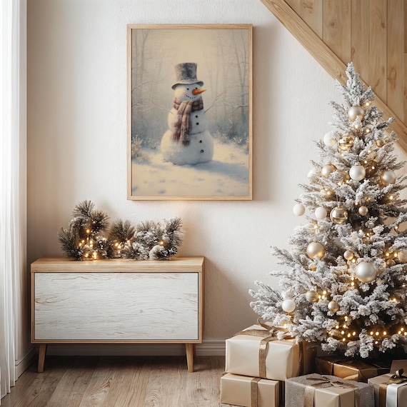 Cheerful Snowman in Winter Wonderland Art Print