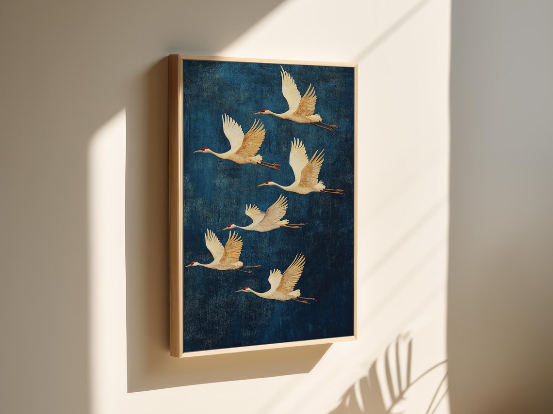 Elegant Crane Vintage Oil Painting Art Print