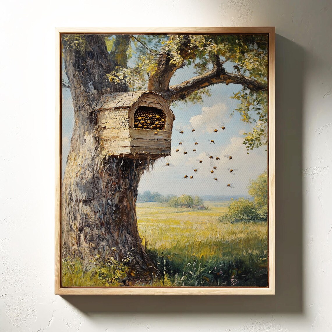 Rustic Bee Hive In Tree Country Meadow Bees Vintage Painting Poster - Image 4
