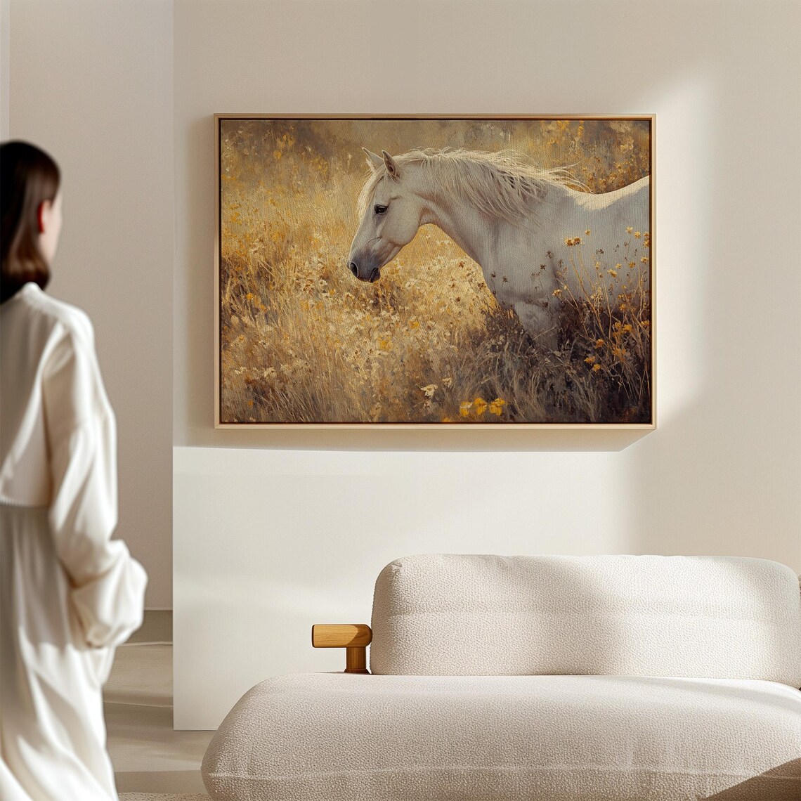 White Horse Golden Wildflower Meadow Equestrian Rustic Art Poster - Image 7