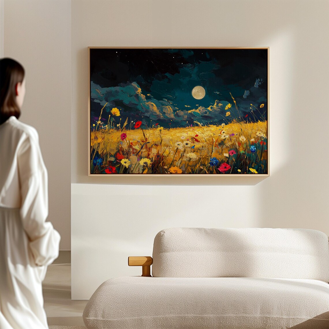 Golden Moonlit Meadow Art Print, Night Sky Wildflowers - Image 7