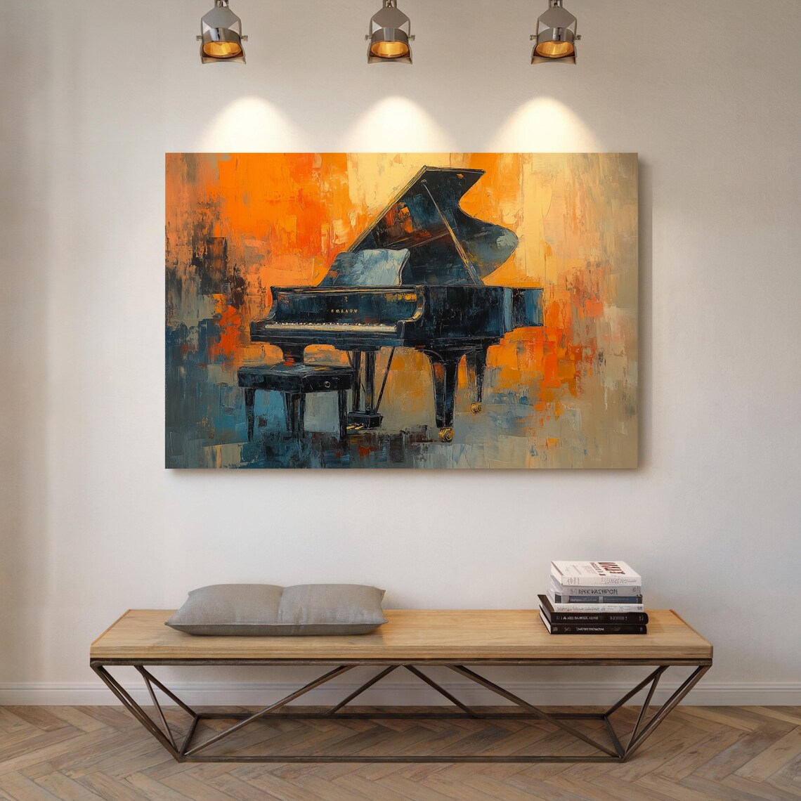 Grand Piano Blue Orange Bold Brushstroke Music Room Art Poster - Image 5
