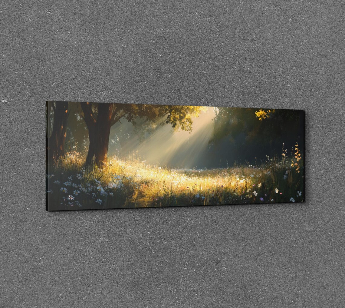 Serene Wild Flower Landscape, Tranquil Landscape Art - Image 2